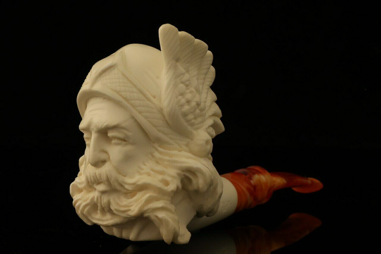 Viking Block Meerschaum Pipe Carved By E. Cevher With Custom Case 12346
